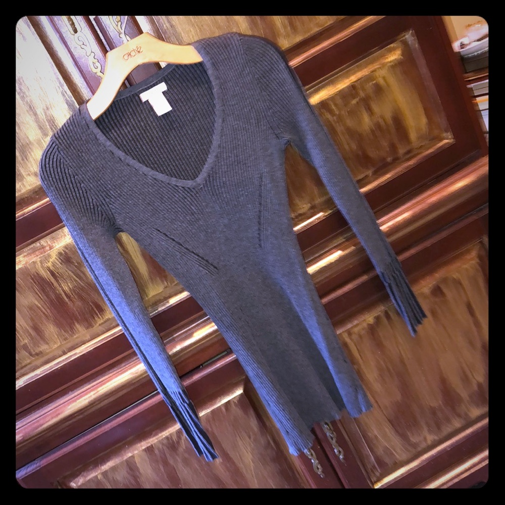 Cache grey stripe stretch lightweight sweater